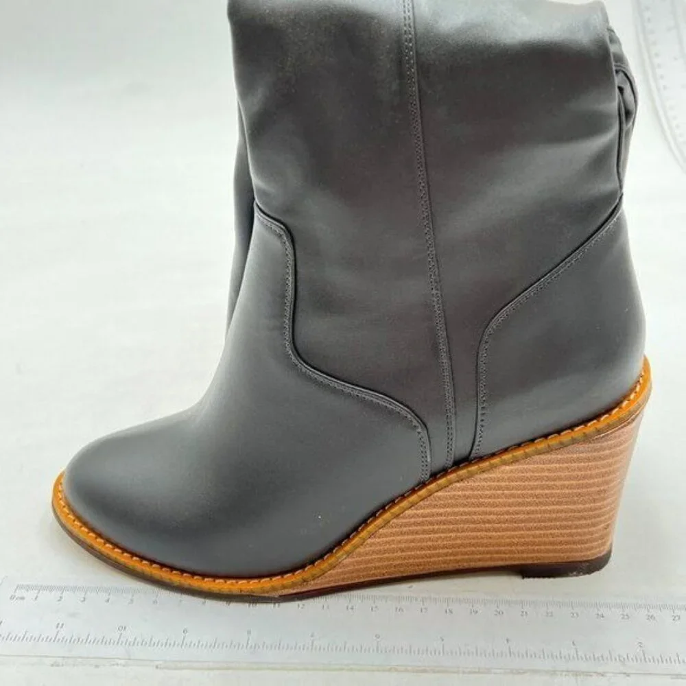 Women Wedge Tall Boot Pointed Toe Grey